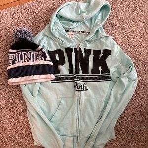 PINK sweatshirt and hat